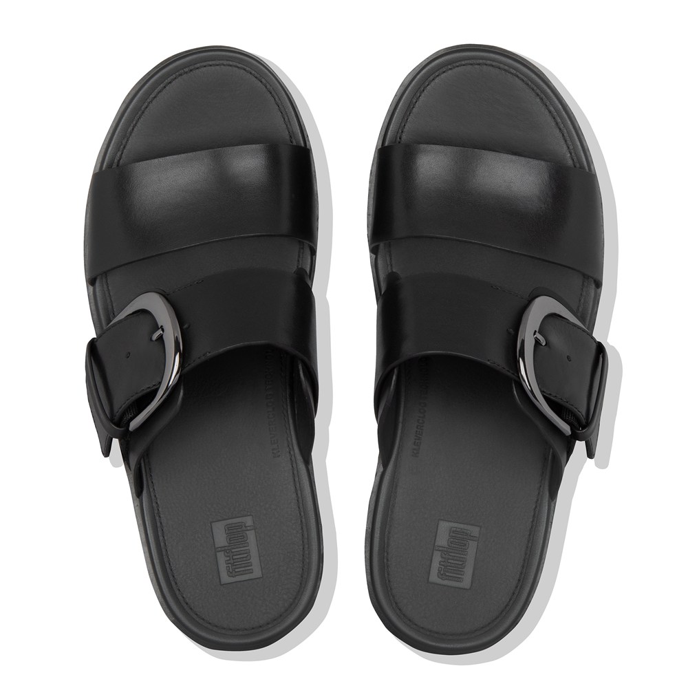 Fitflop Womens Platforms - Pilar Leather Slide - Black - 694-VUPCEG